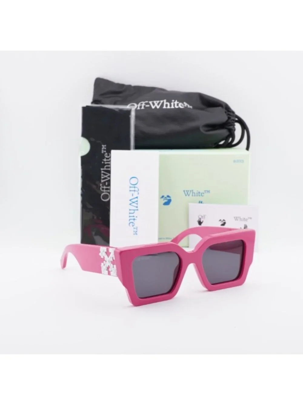 Off-White OERI003 6807 Sunglasses Pink Square Frame, Grey Lenses